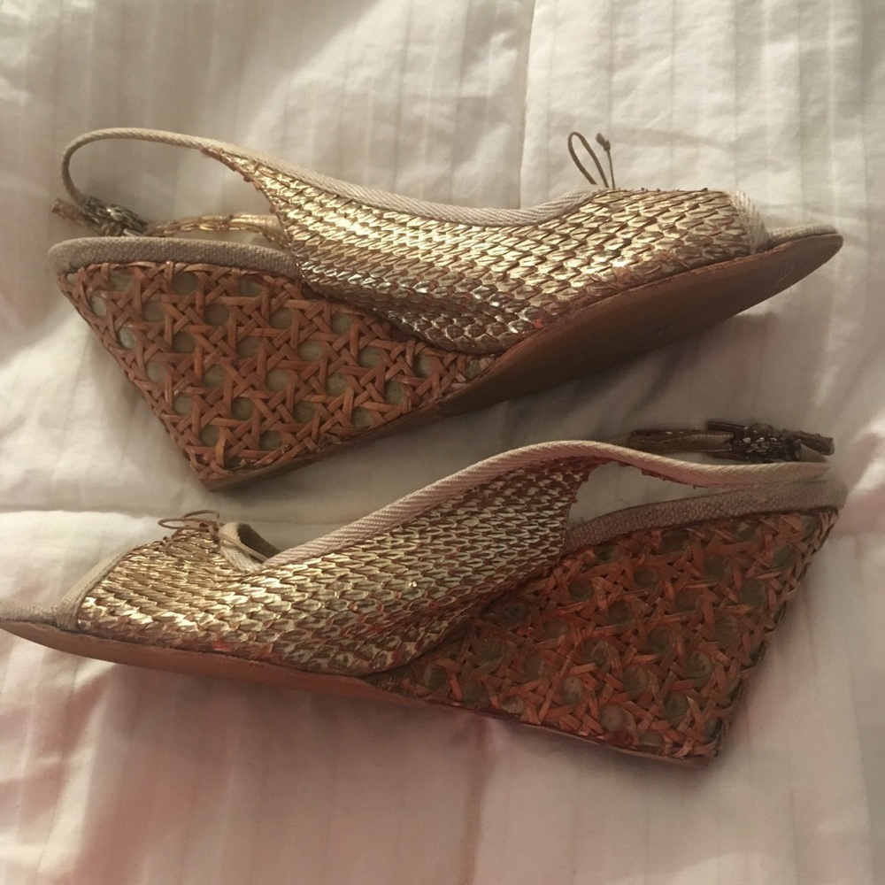 Vtg 90s Prada Gold Python Wedge Open Toe Sandal - image 4
